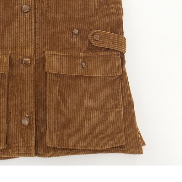 Vintage Corduroy Vest Safari Utility Multi Pocket Womens Size 6 Brown Button Up - Picture 7 of 7
